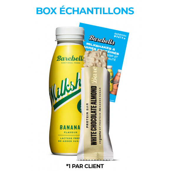 BOX ECHANTILLON BAREBELLS 1 BARRE + 1 MILKSHAKE + FLYER