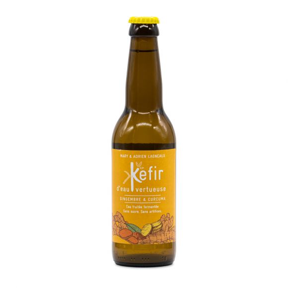 KEFIR EAU VERTUEUSE - GINGEMBRE CURCUMA BOUTEILLE VERRE 330ML x12 BIO