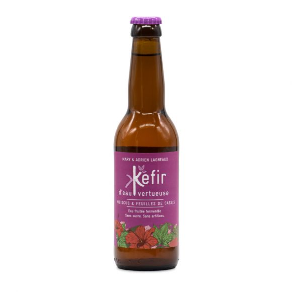 KEFIR EAU VERTUEUSE - HIBISCUS FEUILLES DE CASSIS BOUTEILLE VERRE 330ML x12 BIO