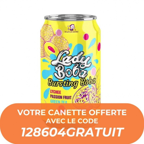 MADAM HONG - LADY BOBA BUBBLE TEA LYCHEE ET PASSION CANETTE ALU 320ML x1